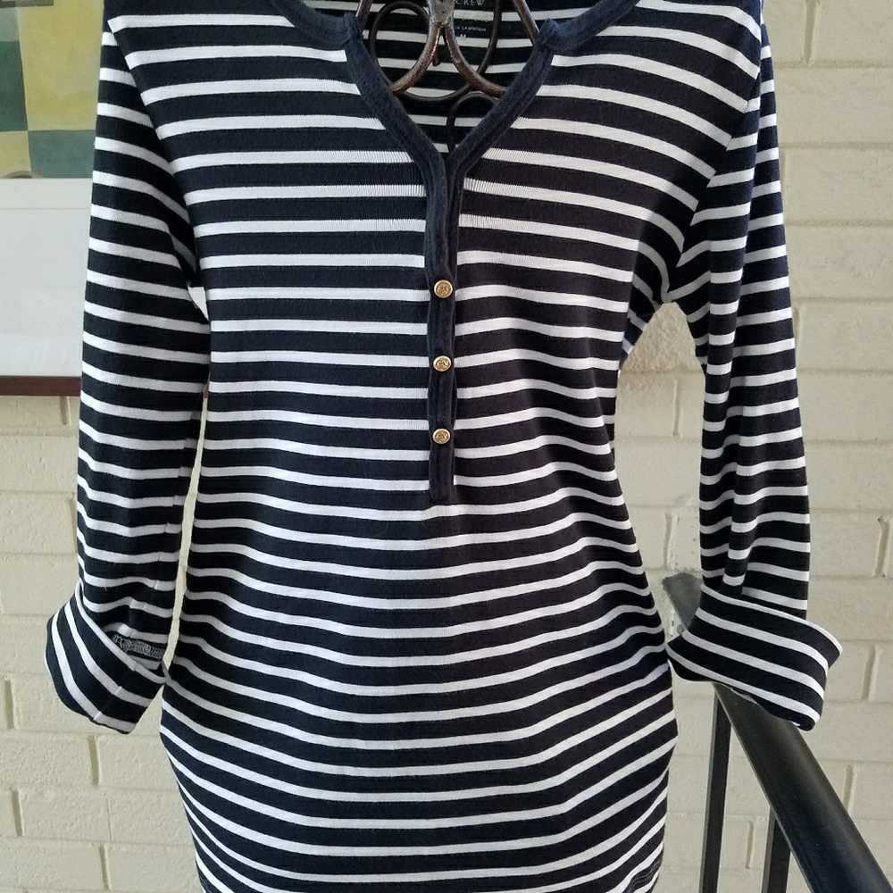 JCrew Medium Tunic Black and White 3/4 Sleeve